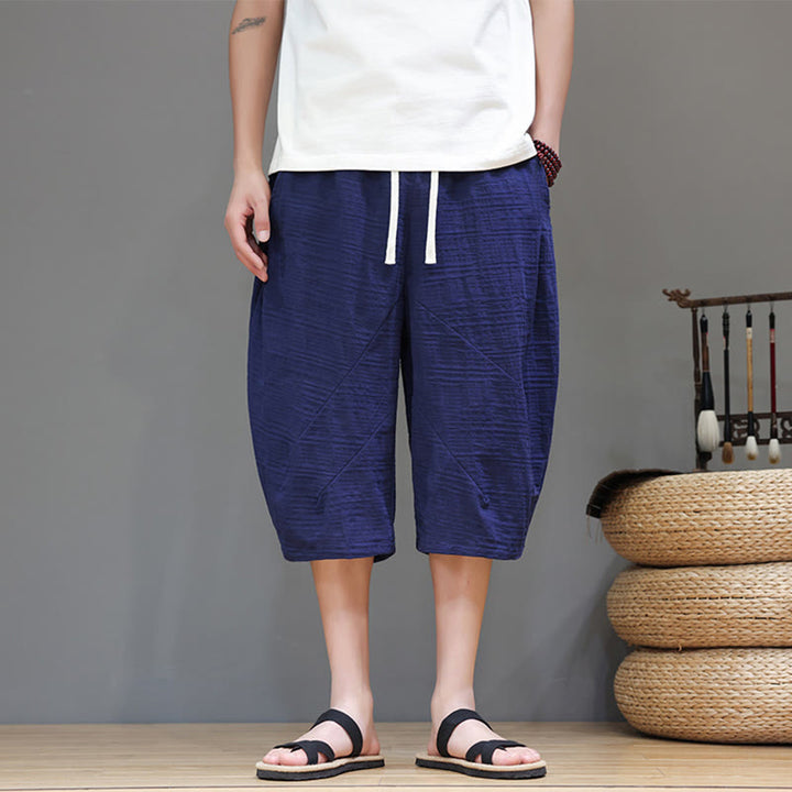 Pantaloni harem da uomo in cotone e lino con coulisse, modello Buddha Stones, vintage, jacquard, tinta unita, con tasche - DarkSlateBlue - US/UK/AU44, EU54 (4XL) - image 31