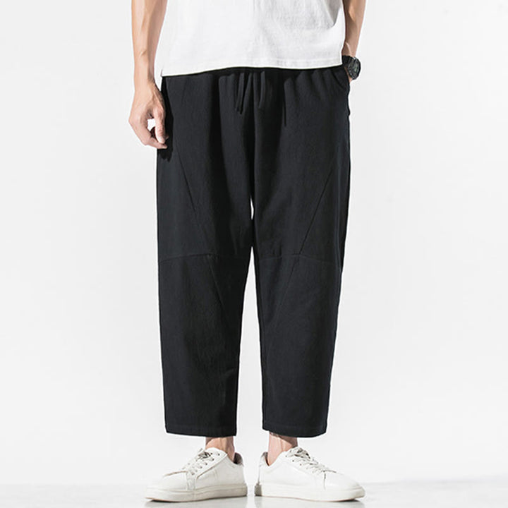 Pantaloni harem da uomo in cotone e lino con coulisse, in tinta unita, con tasche, Buddha Stones Vintage Jacquard - image 10