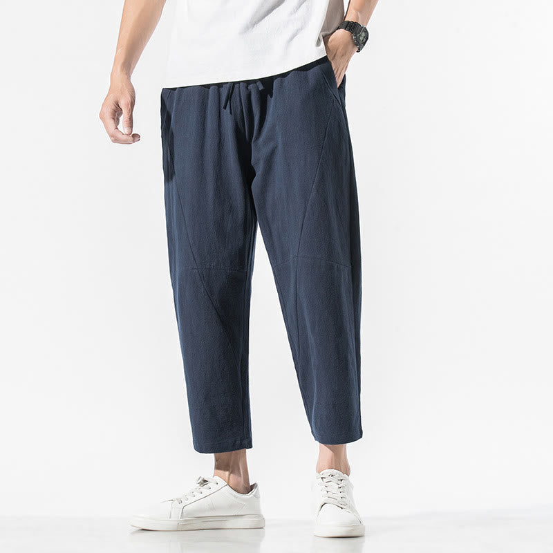 Pantaloni harem da uomo in cotone e lino con coulisse, in tinta unita, con tasche, Buddha Stones Vintage Jacquard - Blu ardesia scuro - US/UK/AU46, EU56 (5XL) - image 21