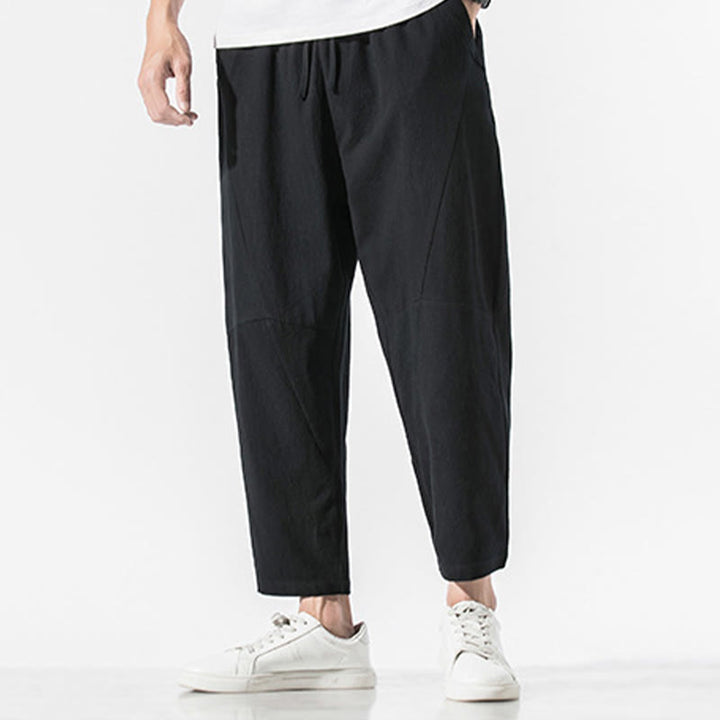 Pantaloni harem da uomo in cotone e lino con coulisse, in tinta unita, con tasche, Buddha Stones Vintage Jacquard - image 11