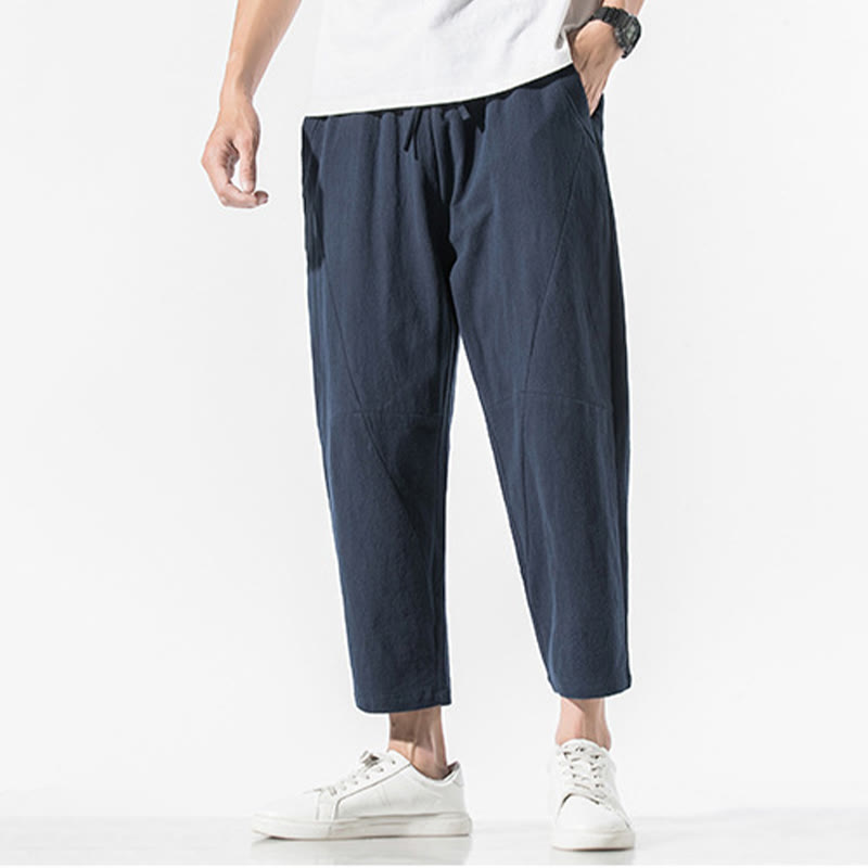 Pantaloni harem da uomo in cotone e lino con coulisse, in tinta unita, con tasche, Buddha Stones Vintage Jacquard - image 28