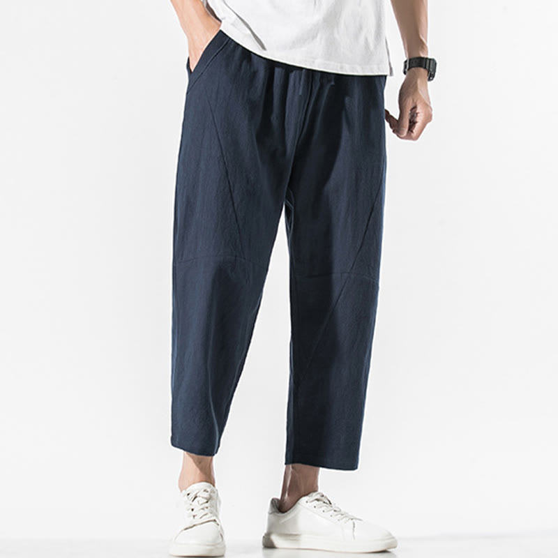 Pantaloni harem da uomo in cotone e lino con coulisse, in tinta unita, con tasche, Buddha Stones Vintage Jacquard - image 23