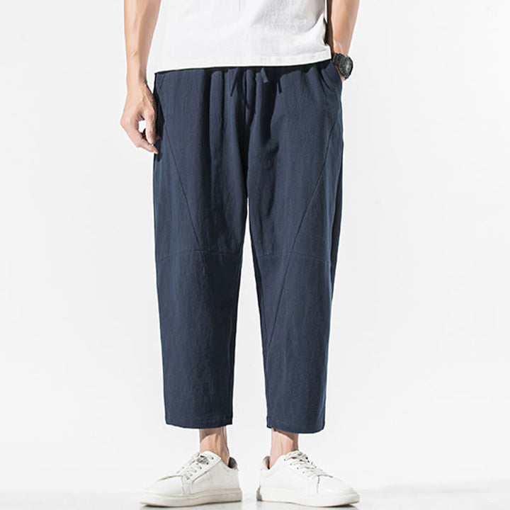 Pantaloni harem da uomo in cotone e lino con coulisse, in tinta unita, con tasche, Buddha Stones Vintage Jacquard - image 24