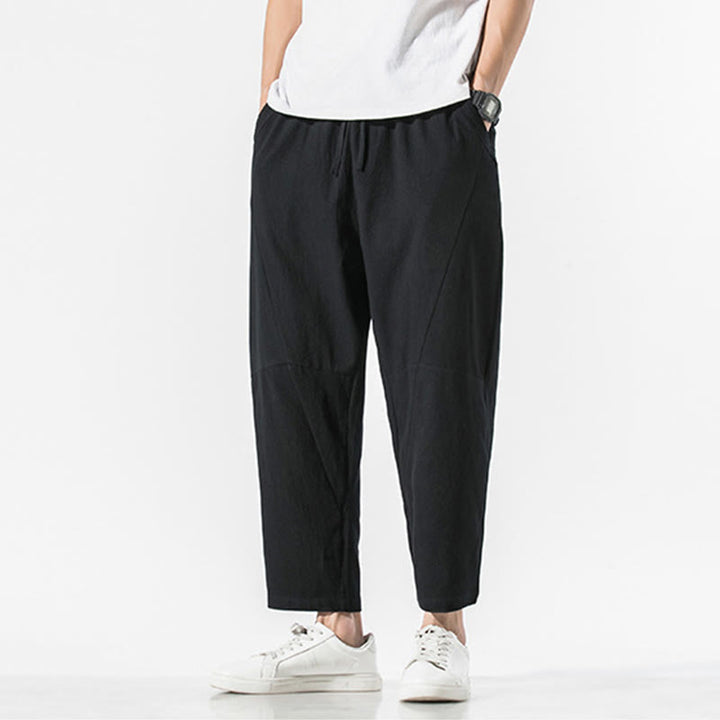 Pantaloni harem da uomo in cotone e lino con coulisse, in tinta unita, con tasche, Buddha Stones Vintage Jacquard - image 15