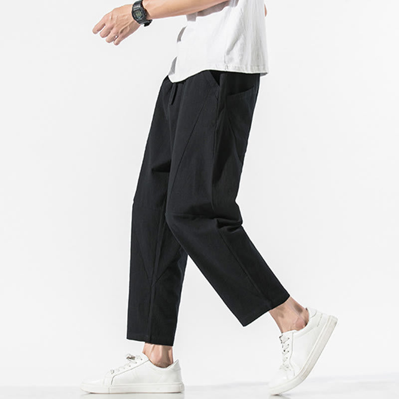 Pantaloni harem da uomo in cotone e lino con coulisse, in tinta unita, con tasche, Buddha Stones Vintage Jacquard - image 14