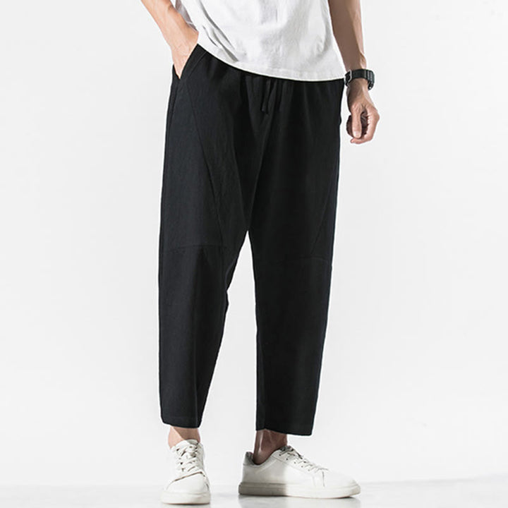 Pantaloni harem da uomo in cotone e lino con coulisse, in tinta unita, con tasche, Buddha Stones Vintage Jacquard - image 13