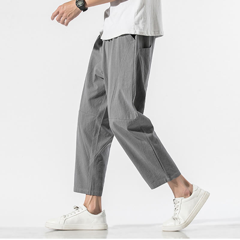 Pantaloni harem da uomo in cotone e lino con coulisse, in tinta unita, con tasche, Buddha Stones Vintage Jacquard - image 7