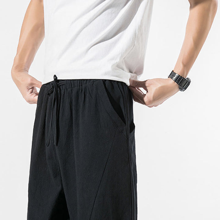 Pantaloni harem da uomo in cotone e lino con coulisse, in tinta unita, con tasche, Buddha Stones Vintage Jacquard - image 18