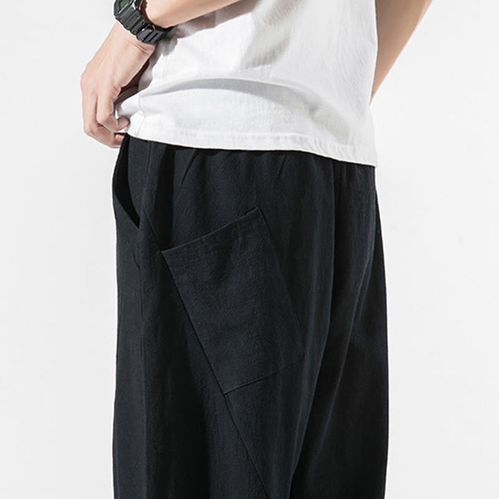 Pantaloni harem da uomo in cotone e lino con coulisse, in tinta unita, con tasche, Buddha Stones Vintage Jacquard - image 19