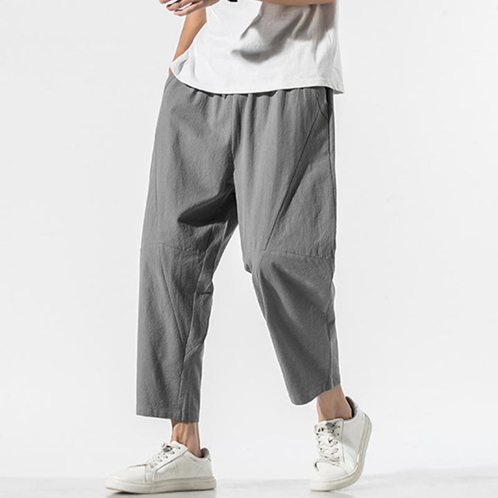 Pantaloni harem da uomo in cotone e lino con coulisse, in tinta unita, con tasche, Buddha Stones Vintage Jacquard - image 2