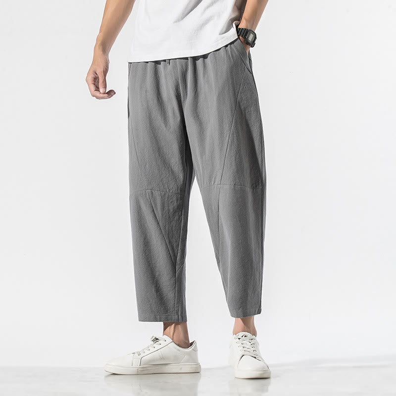 Pantaloni harem da uomo in cotone e lino con coulisse, in tinta unita, con tasche, Buddha Stones Vintage Jacquard - Grigio scuro - US/UK/AU46, EU56 (5XL) - image 0