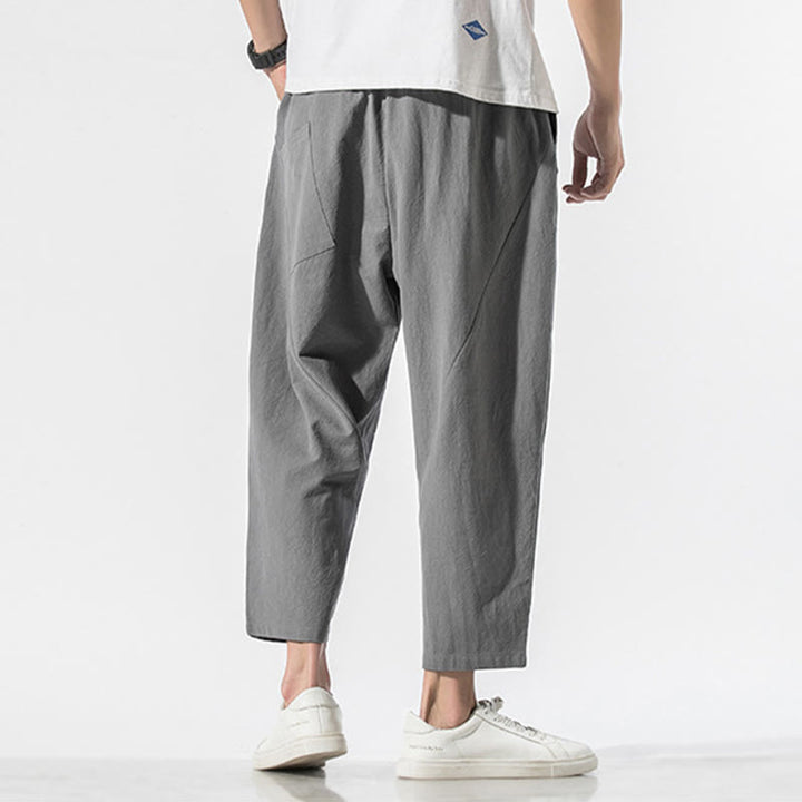 Pantaloni harem da uomo in cotone e lino con coulisse, in tinta unita, con tasche, Buddha Stones Vintage Jacquard - image 5