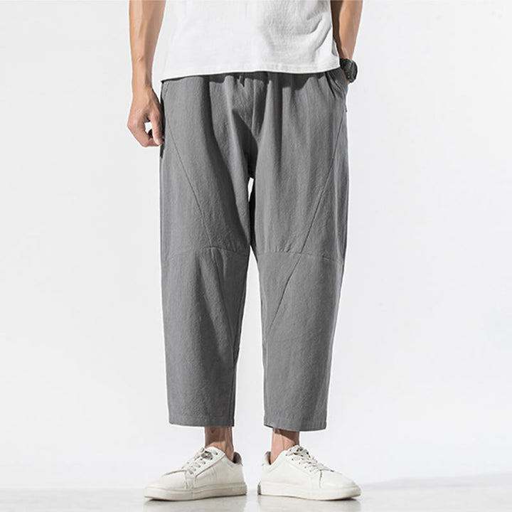 Pantaloni harem da uomo in cotone e lino con coulisse, in tinta unita, con tasche, Buddha Stones Vintage Jacquard - image 4