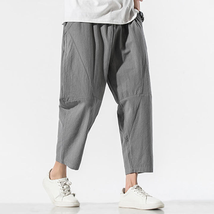 Pantaloni harem da uomo in cotone e lino con coulisse, in tinta unita, con tasche, Buddha Stones Vintage Jacquard - image 6