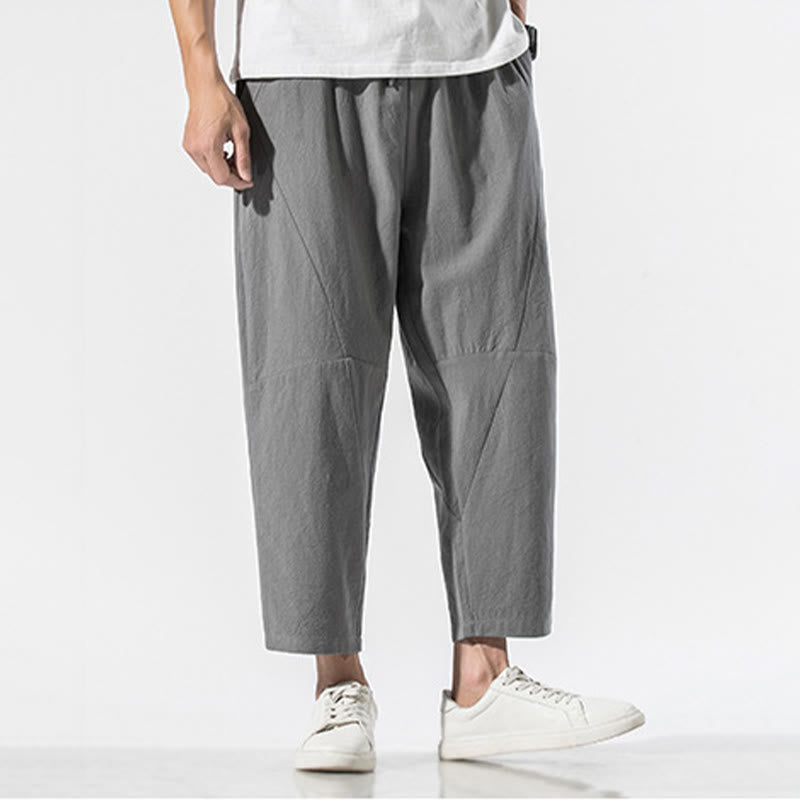 Pantaloni harem da uomo in cotone e lino con coulisse, in tinta unita, con tasche, Buddha Stones Vintage Jacquard - image 1