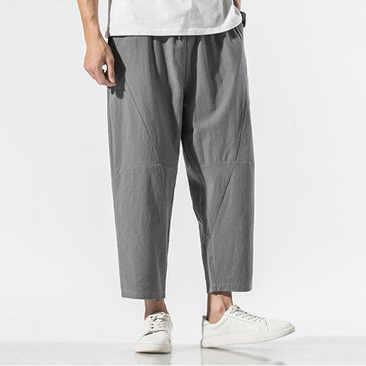 Pantaloni harem da uomo in cotone e lino con coulisse, in tinta unita, con tasche, Buddha Stones Vintage Jacquard - image 1