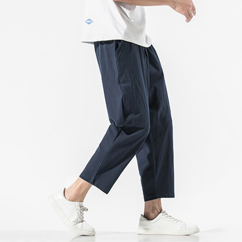 Pantaloni harem da uomo in cotone e lino con coulisse, in tinta unita, con tasche, Buddha Stones Vintage Jacquard - image 29