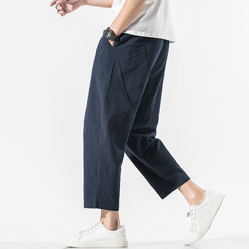 Pantaloni harem da uomo in cotone e lino con coulisse, in tinta unita, con tasche, Buddha Stones Vintage Jacquard - image 27