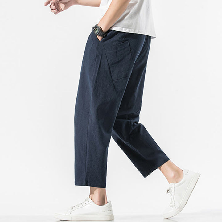 Pantaloni harem da uomo in cotone e lino con coulisse, in tinta unita, con tasche, Buddha Stones Vintage Jacquard - image 27