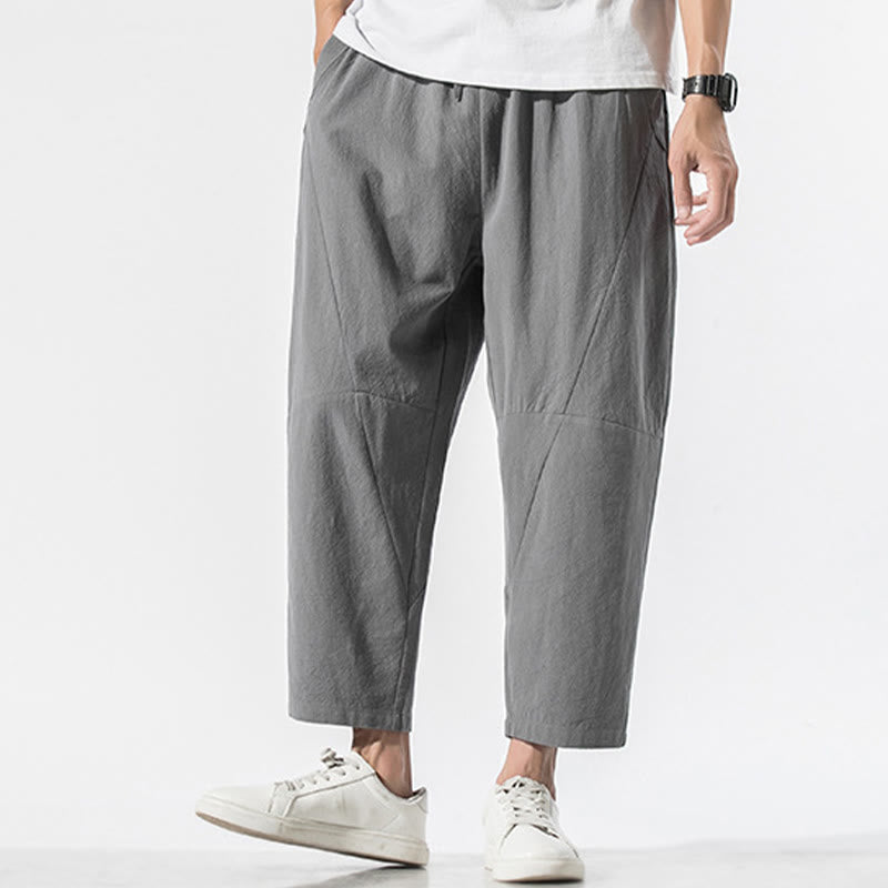 Pantaloni harem da uomo in cotone e lino con coulisse, in tinta unita, con tasche, Buddha Stones Vintage Jacquard - image 3