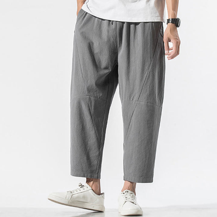 Pantaloni harem da uomo in cotone e lino con coulisse, in tinta unita, con tasche, Buddha Stones Vintage Jacquard - image 3