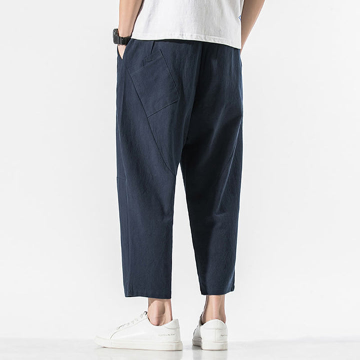 Pantaloni harem da uomo in cotone e lino con coulisse, in tinta unita, con tasche, Buddha Stones Vintage Jacquard - image 22