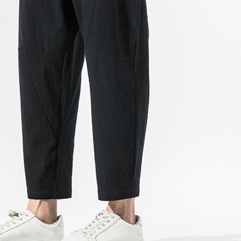 Pantaloni harem da uomo in cotone e lino con coulisse, in tinta unita, con tasche, Buddha Stones Vintage Jacquard - image 20