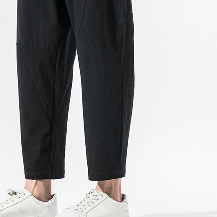 Pantaloni harem da uomo in cotone e lino con coulisse, in tinta unita, con tasche, Buddha Stones Vintage Jacquard - image 20