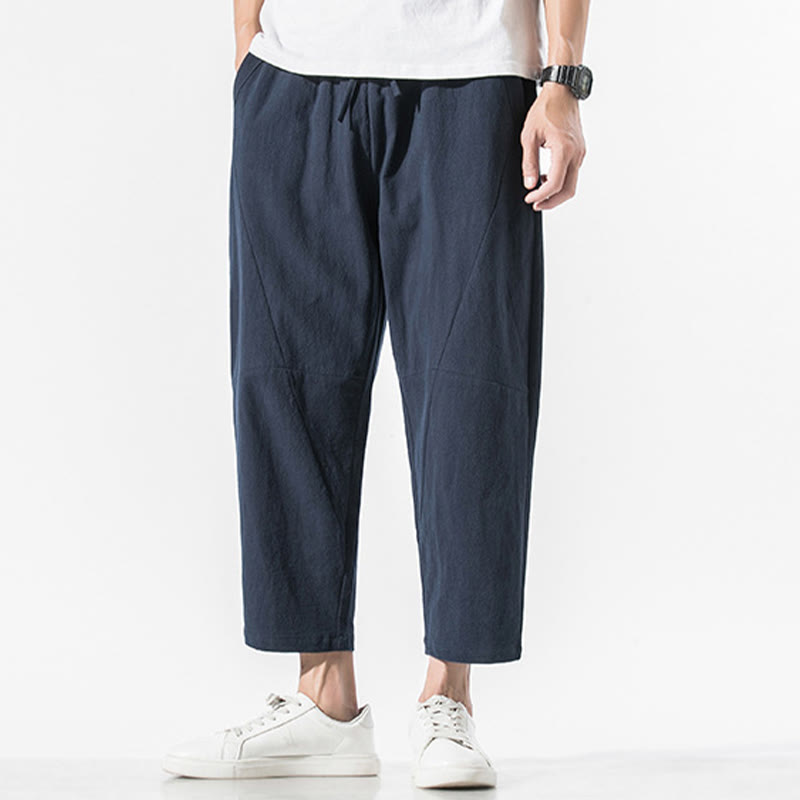 Pantaloni harem da uomo in cotone e lino con coulisse, in tinta unita, con tasche, Buddha Stones Vintage Jacquard - image 25