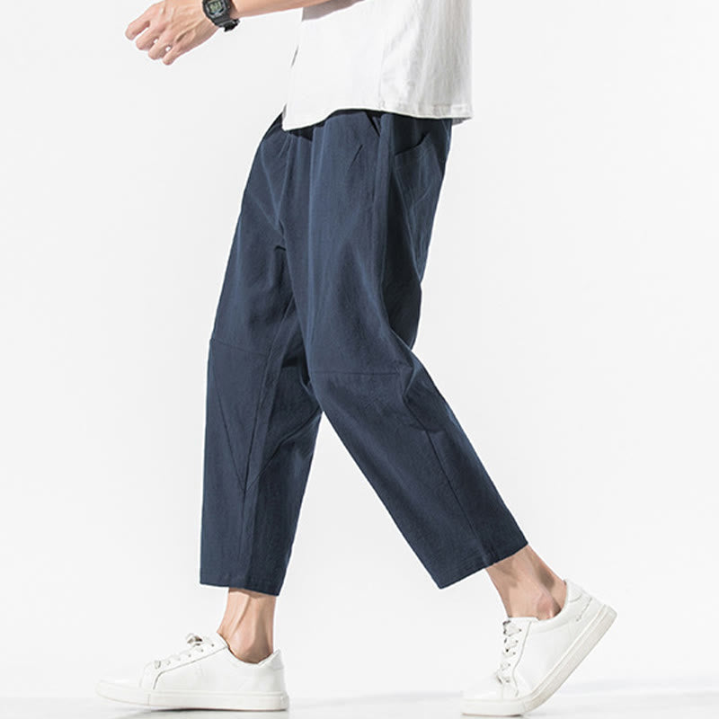 Pantaloni harem da uomo in cotone e lino con coulisse, in tinta unita, con tasche, Buddha Stones Vintage Jacquard - image 26