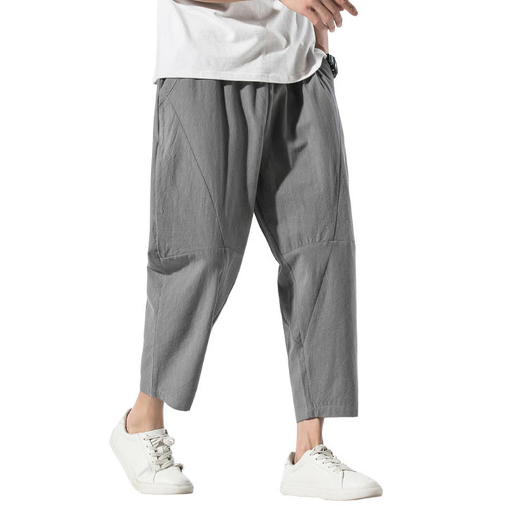 Pantaloni harem da uomo in cotone e lino con coulisse, in tinta unita, con tasche, Buddha Stones Vintage Jacquard - image 8