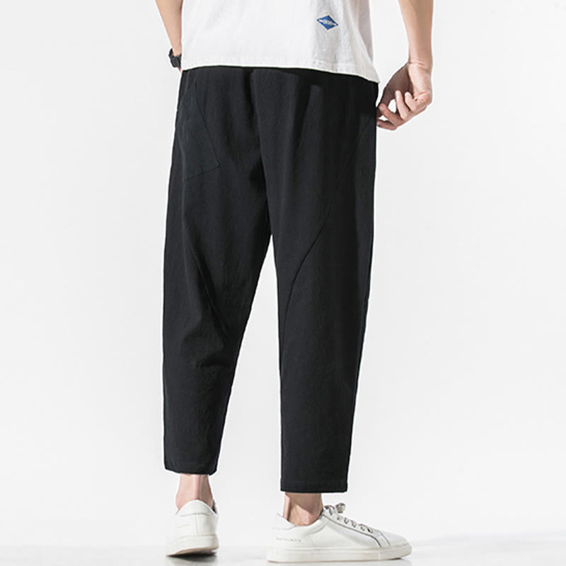 Pantaloni harem da uomo in cotone e lino con coulisse, in tinta unita, con tasche, Buddha Stones Vintage Jacquard - image 12