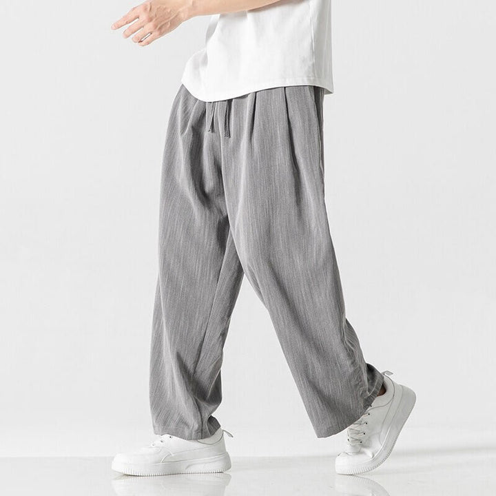 Pantaloni da uomo in cotone e lino con coulisse, con tasche, modello Buddha Stones, casual, estivi, semplici, a gamba dritta
