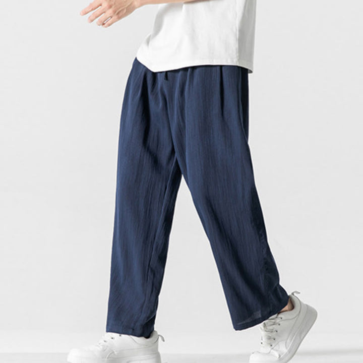 Pantaloni da uomo in cotone e lino con coulisse, con tasche, modello Buddha Stones, casual, estivi, semplici, a gamba dritta