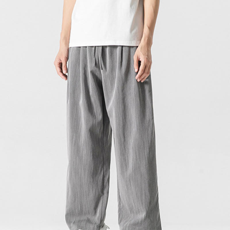 Pantaloni da uomo in cotone e lino con coulisse, con tasche, modello Buddha Stones, casual, estivi, semplici, a gamba dritta