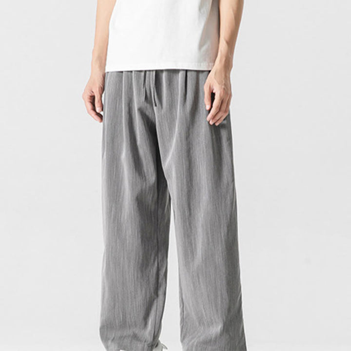 Pantaloni da uomo in cotone e lino con coulisse, con tasche, modello Buddha Stones, casual, estivi, semplici, a gamba dritta