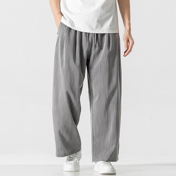 Pantaloni da uomo in cotone e lino con coulisse, con tasche, modello Buddha Stones, casual, estivi, semplici, a gamba dritta - Argento - US/UK/AU46, EU56 (5XL) - image 0
