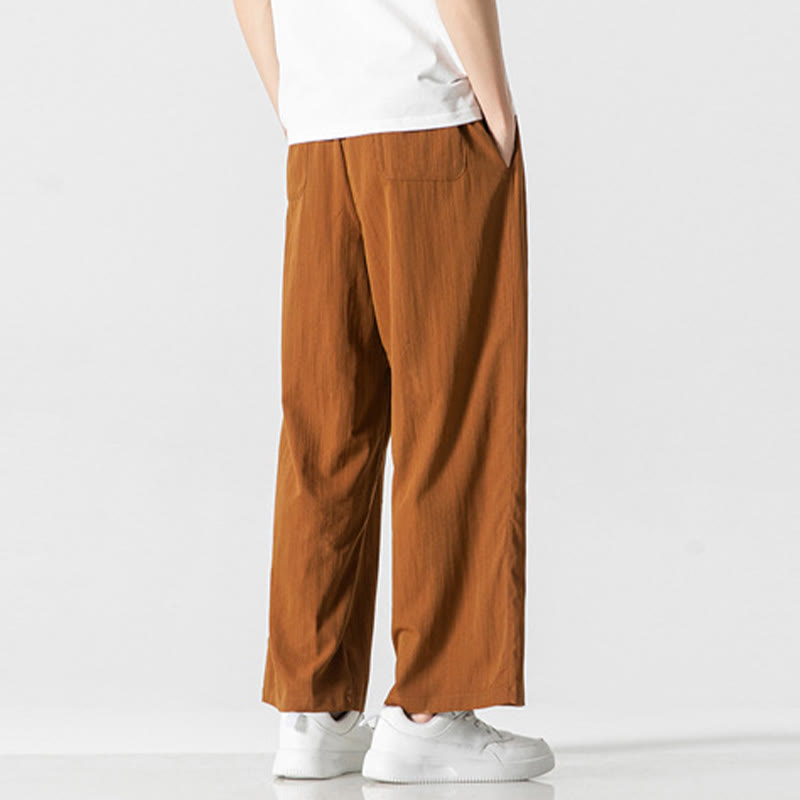 Pantaloni da uomo in cotone e lino con coulisse, con tasche, modello Buddha Stones, casual, estivi, semplici, a gamba dritta