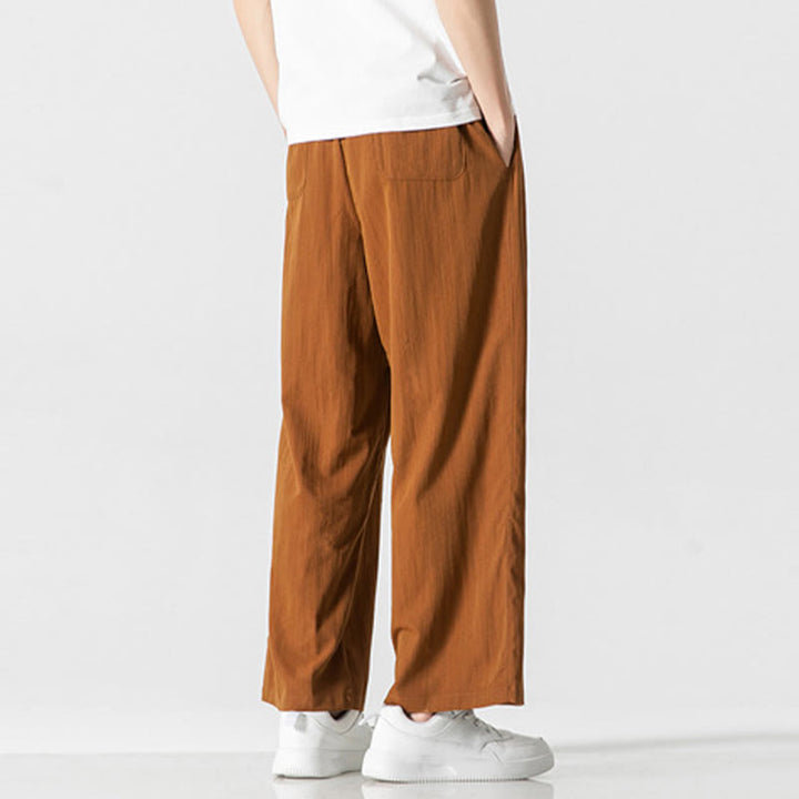 Pantaloni da uomo in cotone e lino con coulisse, con tasche, modello Buddha Stones, casual, estivi, semplici, a gamba dritta