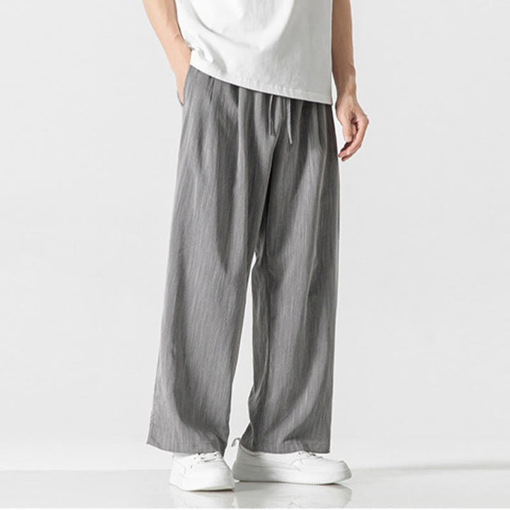 Pantaloni da uomo in cotone e lino con coulisse, con tasche, modello Buddha Stones, casual, estivi, semplici, a gamba dritta