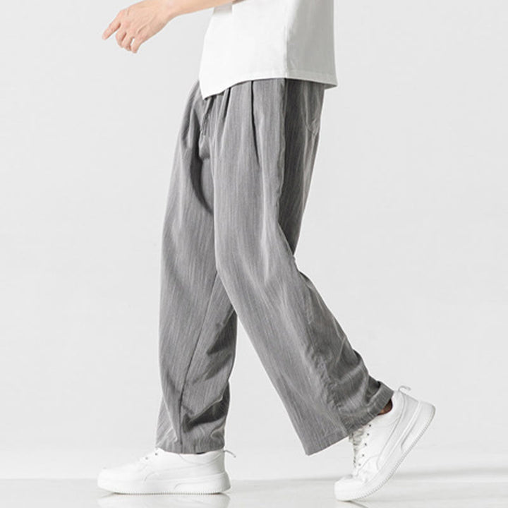 Pantaloni da uomo in cotone e lino con coulisse, con tasche, modello Buddha Stones, casual, estivi, semplici, a gamba dritta
