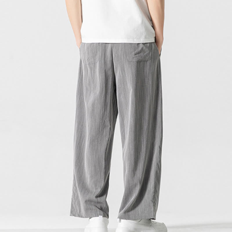 Pantaloni da uomo in cotone e lino con coulisse, con tasche, modello Buddha Stones, casual, estivi, semplici, a gamba dritta