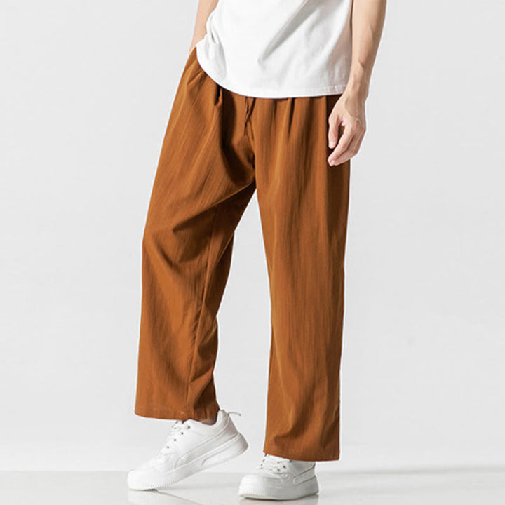 Pantaloni da uomo in cotone e lino con coulisse, con tasche, modello Buddha Stones, casual, estivi, semplici, a gamba dritta