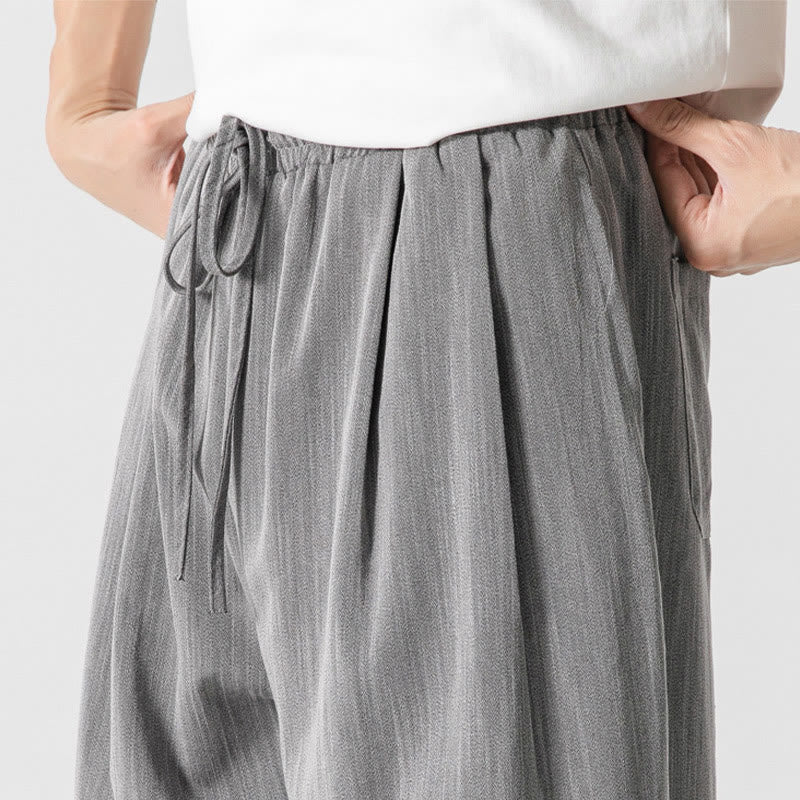 Pantaloni da uomo in cotone e lino con coulisse, con tasche, modello Buddha Stones, casual, estivi, semplici, a gamba dritta