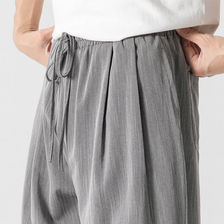 Pantaloni da uomo in cotone e lino con coulisse, con tasche, modello Buddha Stones, casual, estivi, semplici, a gamba dritta