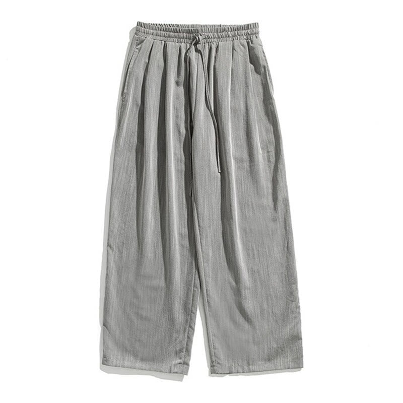 Pantaloni da uomo in cotone e lino con coulisse, con tasche, modello Buddha Stones, casual, estivi, semplici, a gamba dritta