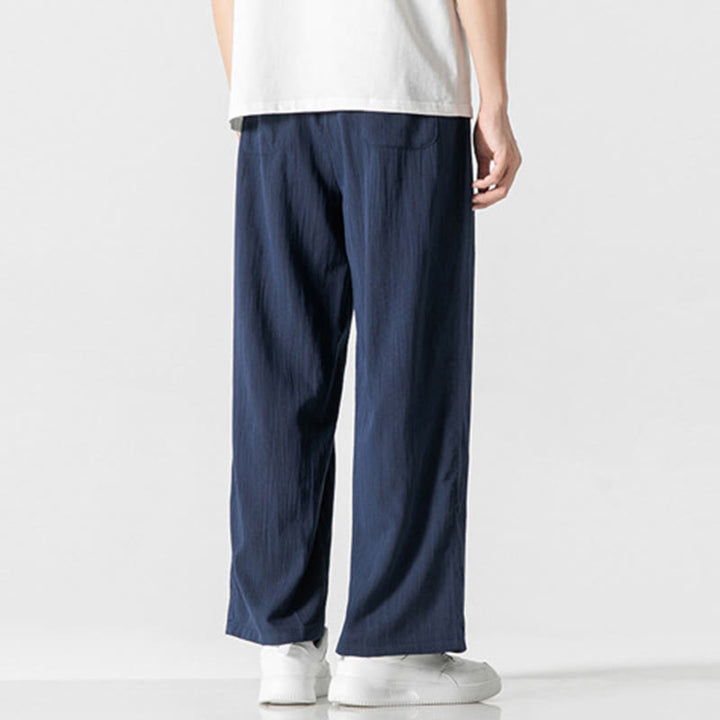 Pantaloni da uomo in cotone e lino con coulisse, con tasche, modello Buddha Stones, casual, estivi, semplici, a gamba dritta