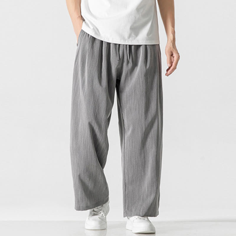 Pantaloni da uomo in cotone e lino con coulisse, con tasche, modello Buddha Stones, casual, estivi, semplici, a gamba dritta - Argento - US/UK/AU46, EU56 (5XL) - image 0