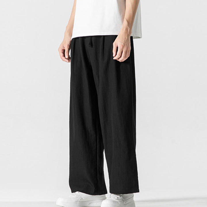 Pantaloni da uomo in cotone e lino con coulisse, con tasche, modello Buddha Stones, casual, estivi, semplici, a gamba dritta