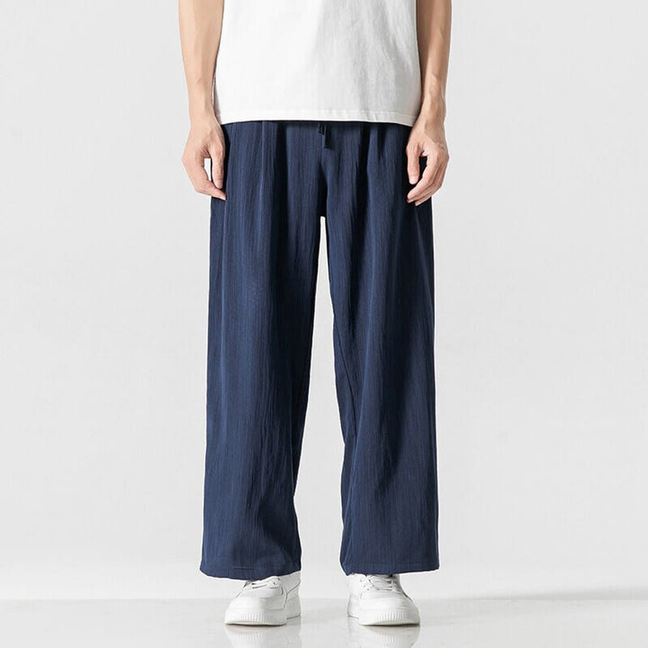Pantaloni da uomo in cotone e lino con coulisse, con tasche, modello Buddha Stones, casual, estivi, semplici, a gamba dritta